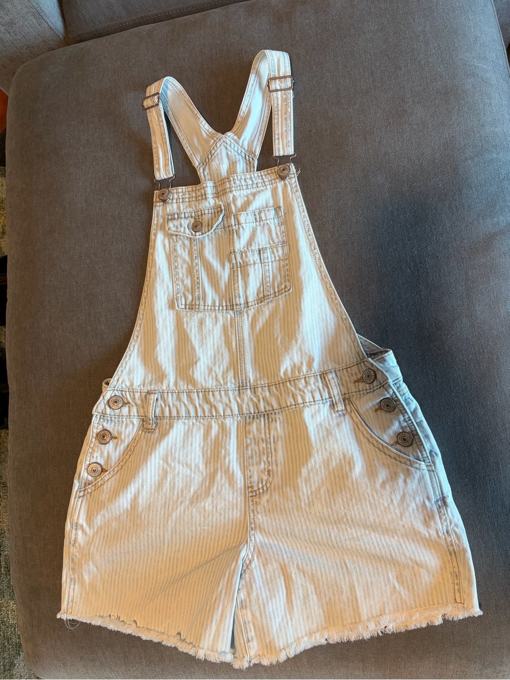Natural Reflections Striped Short Denim Overalls